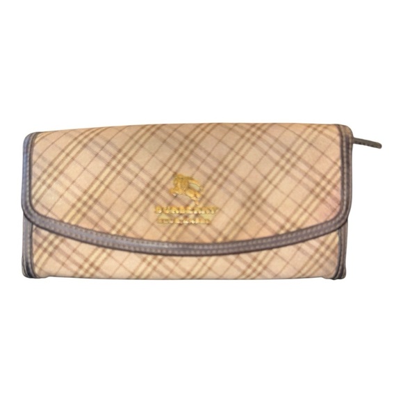 Burberry Blue Label Long Wallet Bifold Plaid Pattern w/horse logo on flap RR - Picture 1 of 9
